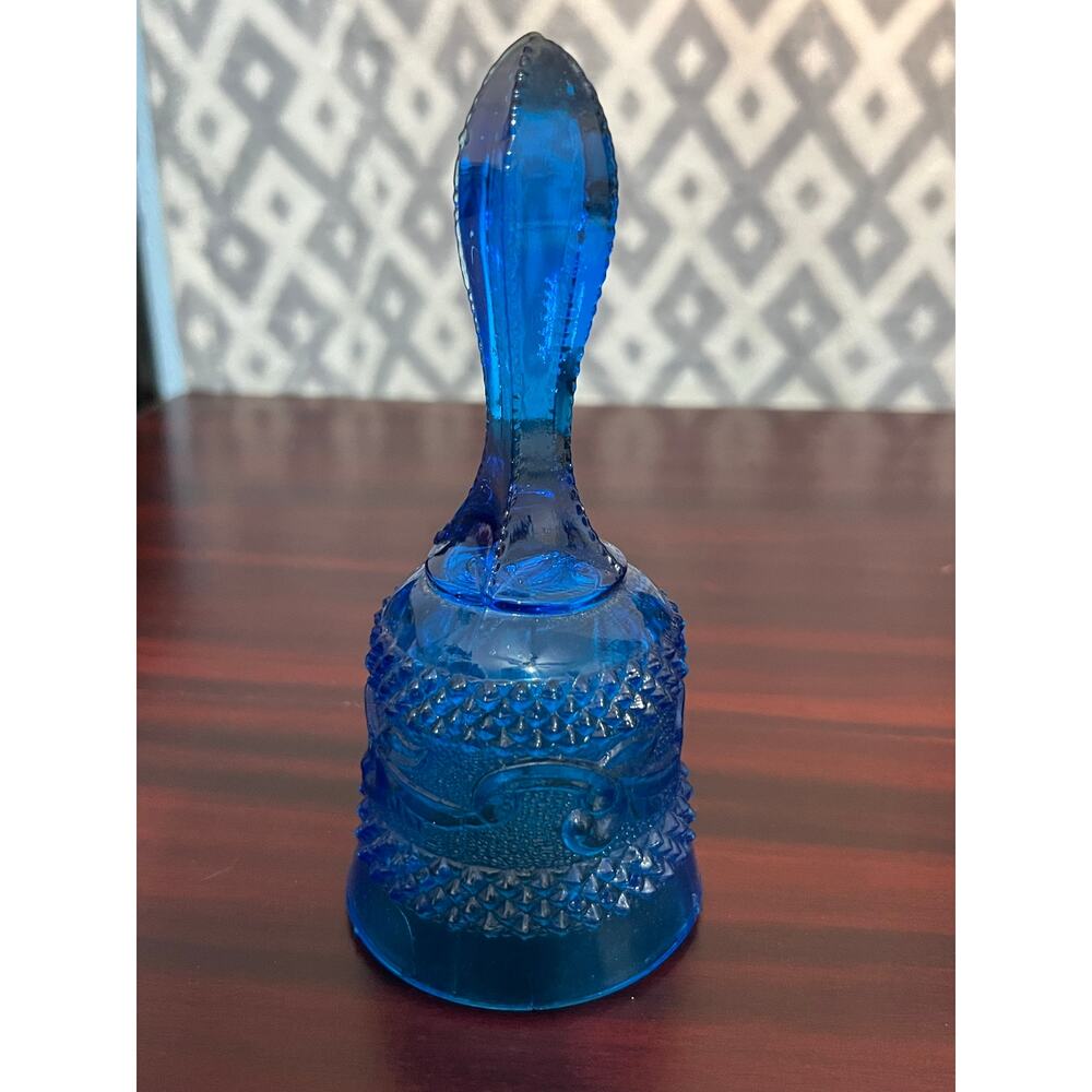 VTG Fenton Blue Glass Bell Diamond Point Scrolls